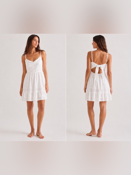 Dresses & Skirts - White Eyelet Tie-Back Mini Dress with Spaghetti Straps